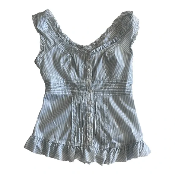 Guess Striped Blue Ruffle Top - Picture 1 of 6